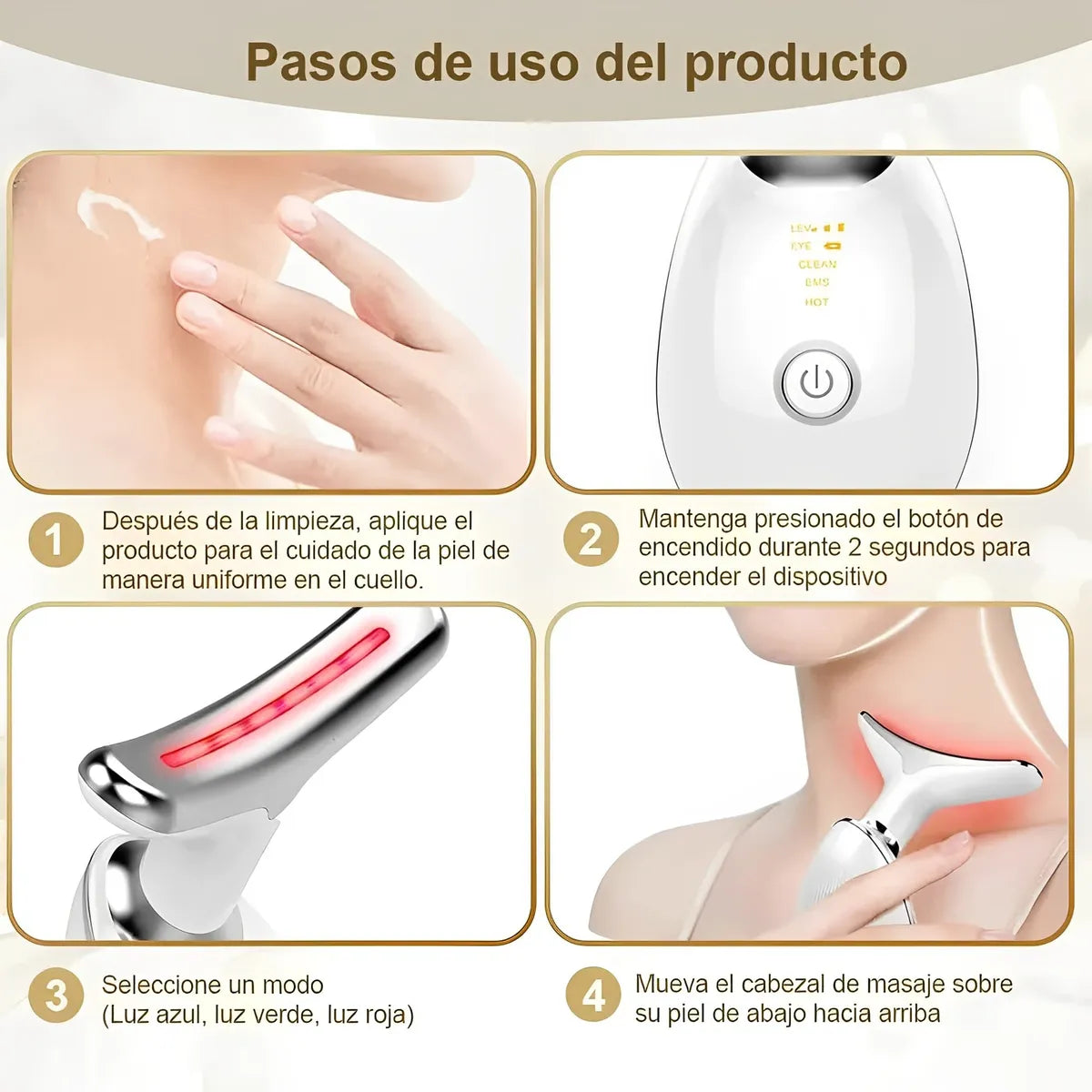 Masajeador de cuello Estiramiento facial Tres modos de luz